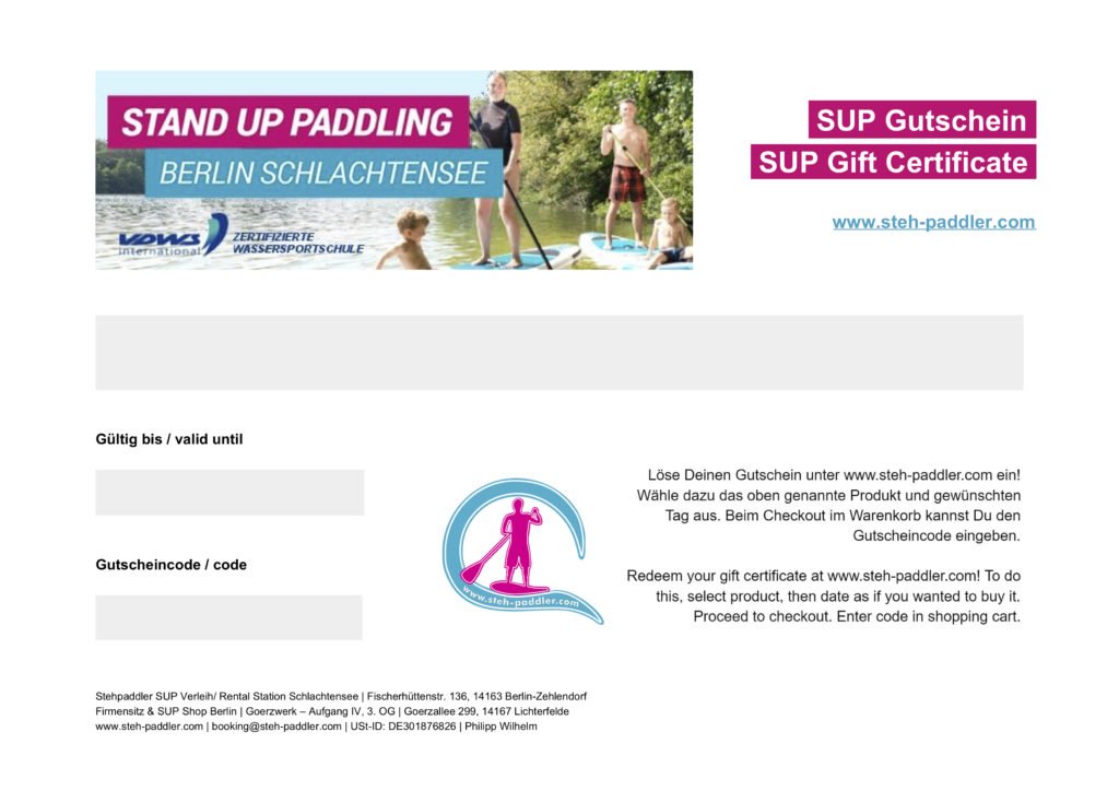 Stand Up Paddling Berlin Schlachtensee Gutschein